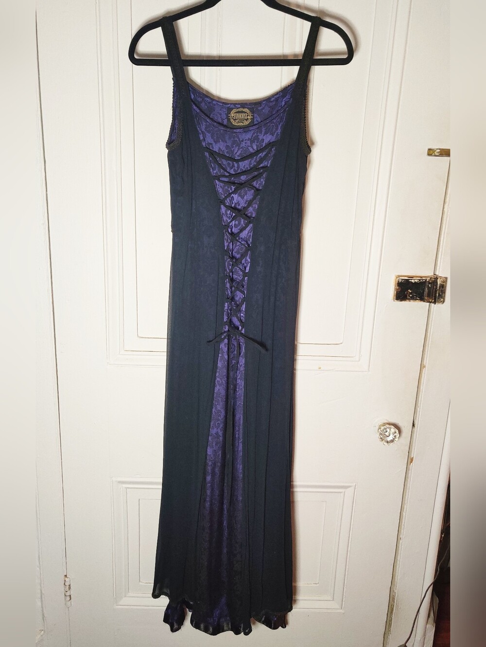 Vintage 90s Goth Funhouse Maxi Dress Black & Purple Whimsygoth